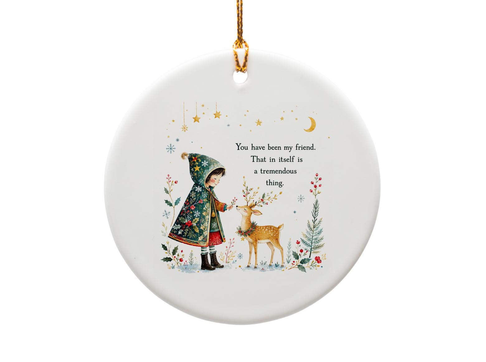 You Have Been My Friend Christmas Ornament Child With Deer Holiday Decor Friendship Gift Winter Scene O1311