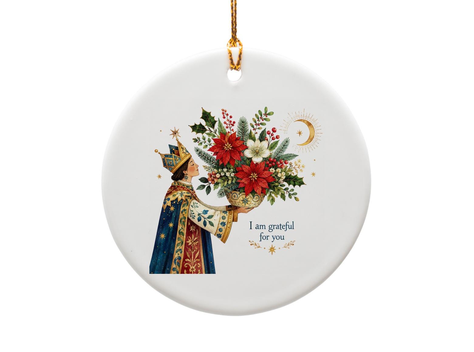 I Am Grateful For You Christmas Ornament Holiday Decor Festive Floral Unique Gift Idea Seasonal Home Decoration O1313