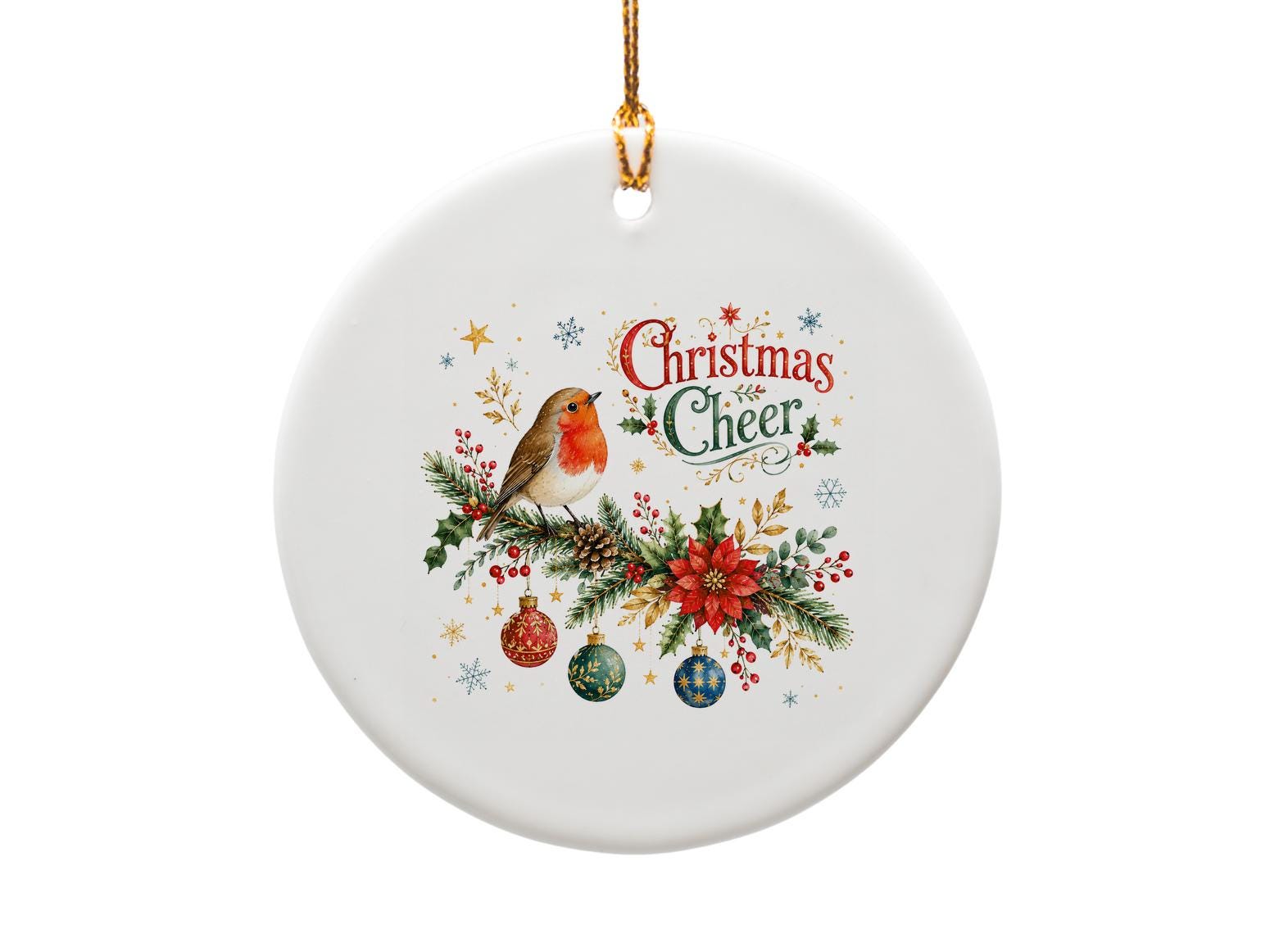 Christmas Cheer Ornament Festive Robin Pine Branch Holiday Decor Christmas Tree Decoration Winter Bird Ornament O1340