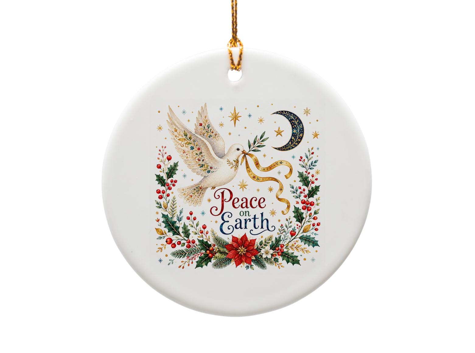 Peace On Earth Christmas Ornament Dove Holly Stars Holiday Decor Festive Hanging Decoration Winter Home Decor O1345