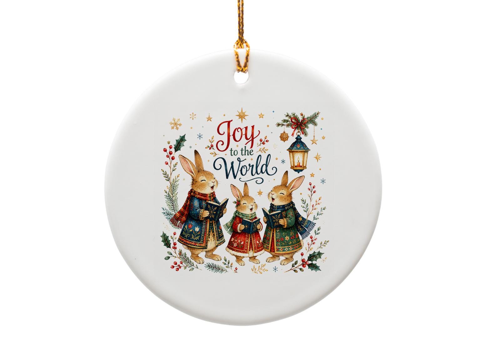 Joy To The World Christmas Ornament Cute Singing Bunnies Holiday Decor Festive Home Decoration Gift For Her Family O1347