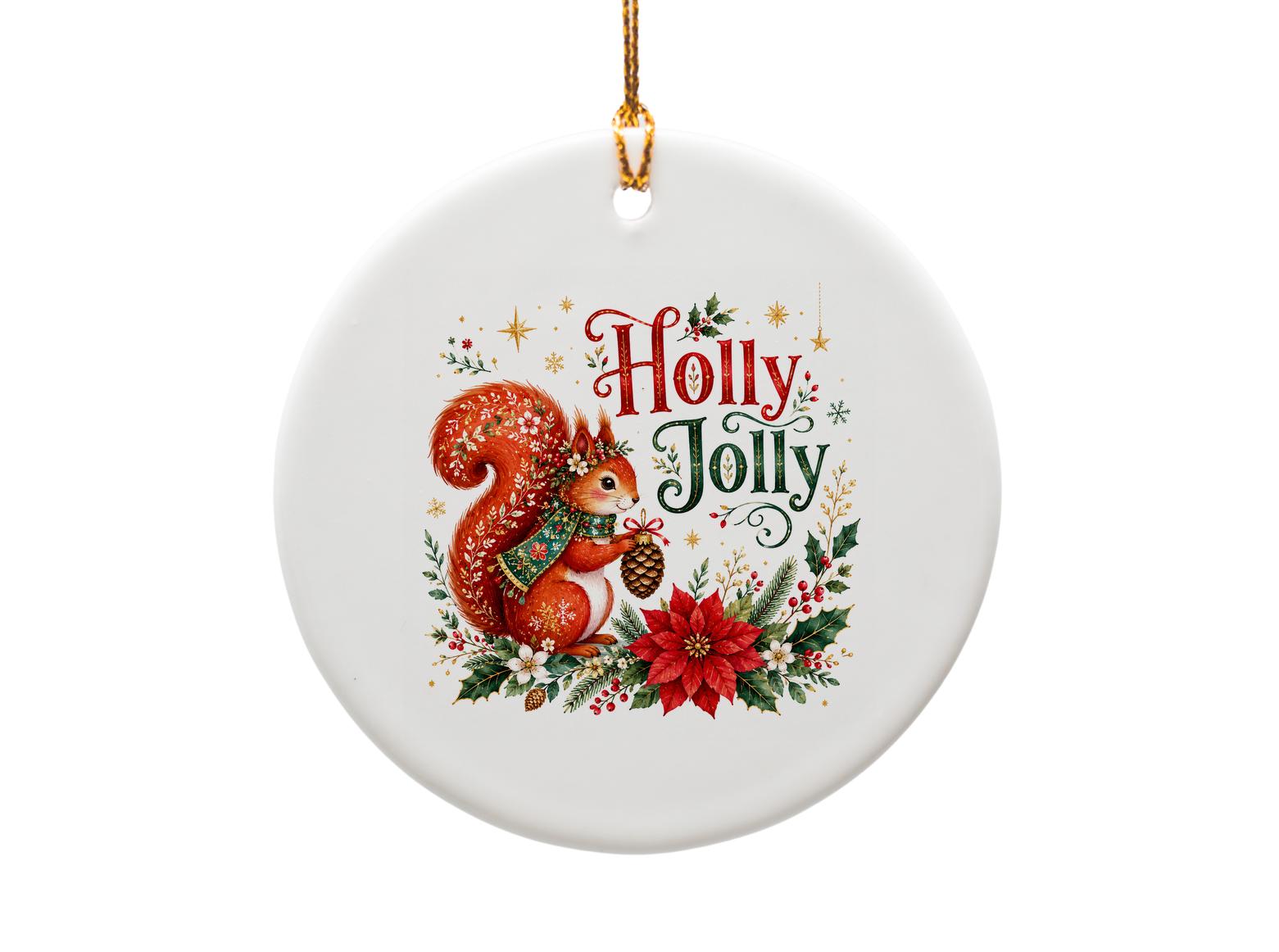 Holly Jolly Christmas Ornament Cute Squirrel With Pinecone Holiday Decor Festive Poinsettia Winter Decoration Gift O1350