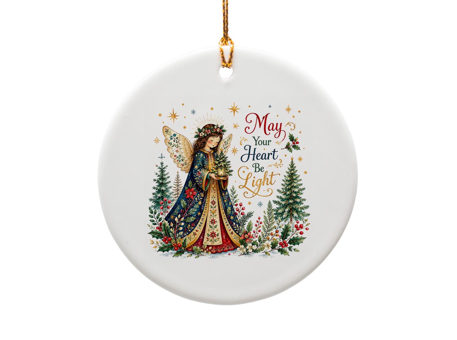 May Your Heart Be Light Christmas Ornament Angel Holiday Decor Festive Tree Decoration Winter Home Accent Gift O1331