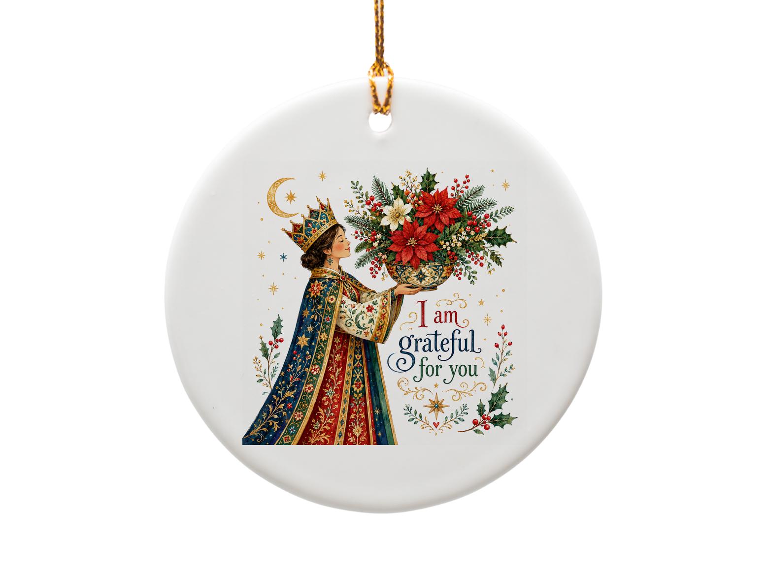 I Am Grateful For You Christmas Ornament Holiday Decor Festive Floral Gift For Her Elegant Seasonal Decoration O1332