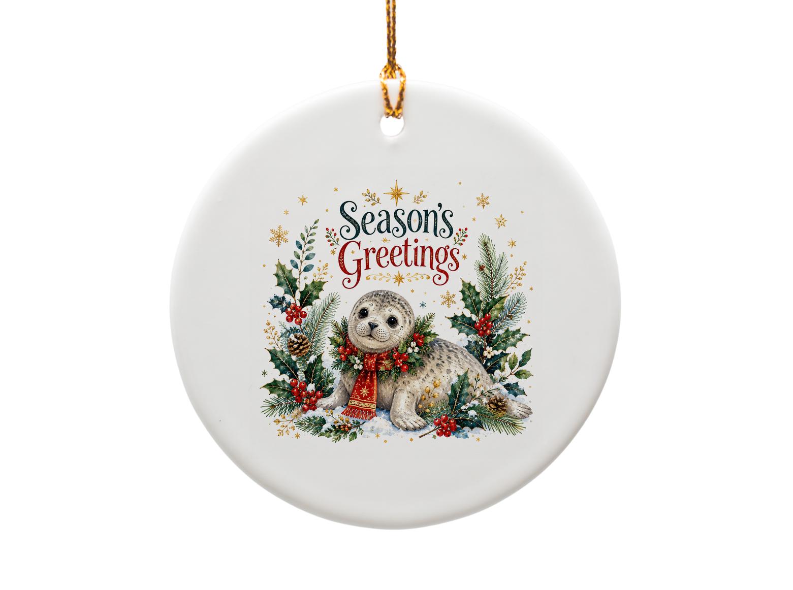 Season's Greetings Christmas Ornament Cute Seal Festive Holiday Decor Winter Wildlife Decoration Gift For Animal Lover O1342