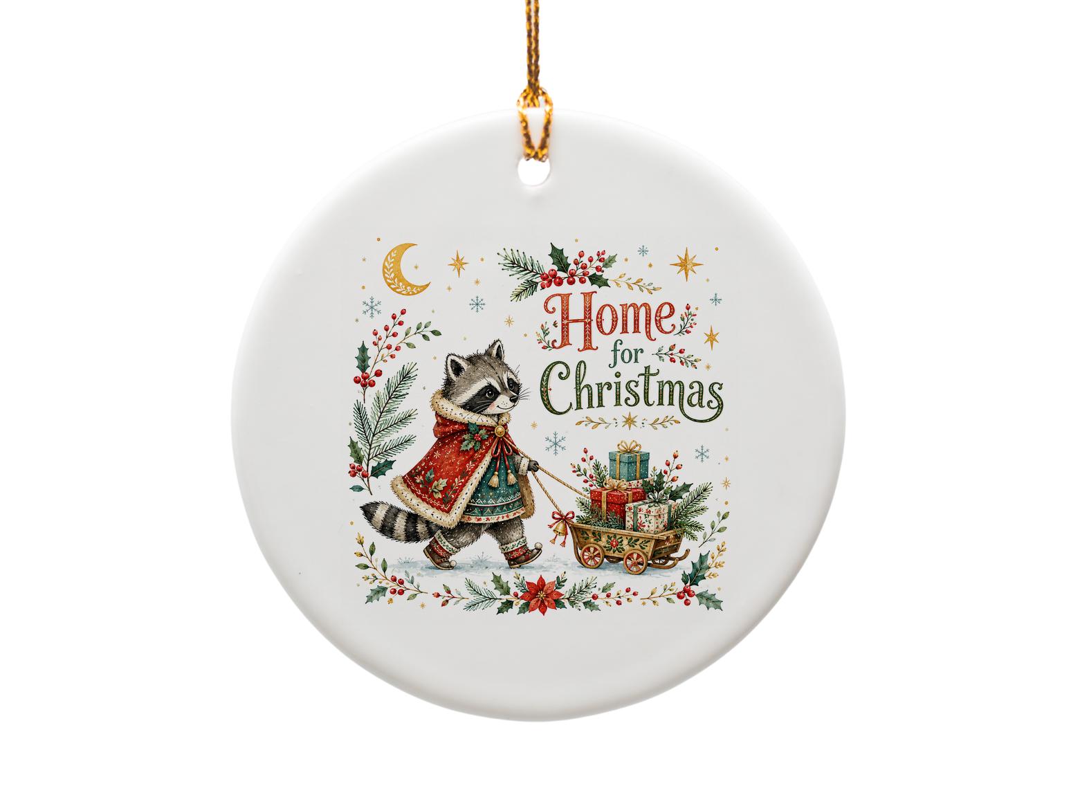 Home For Christmas Ornament Cute Raccoon With Gifts Holiday Decor Festive Christmas Tree Decoration Winter Woodland Animal O1352