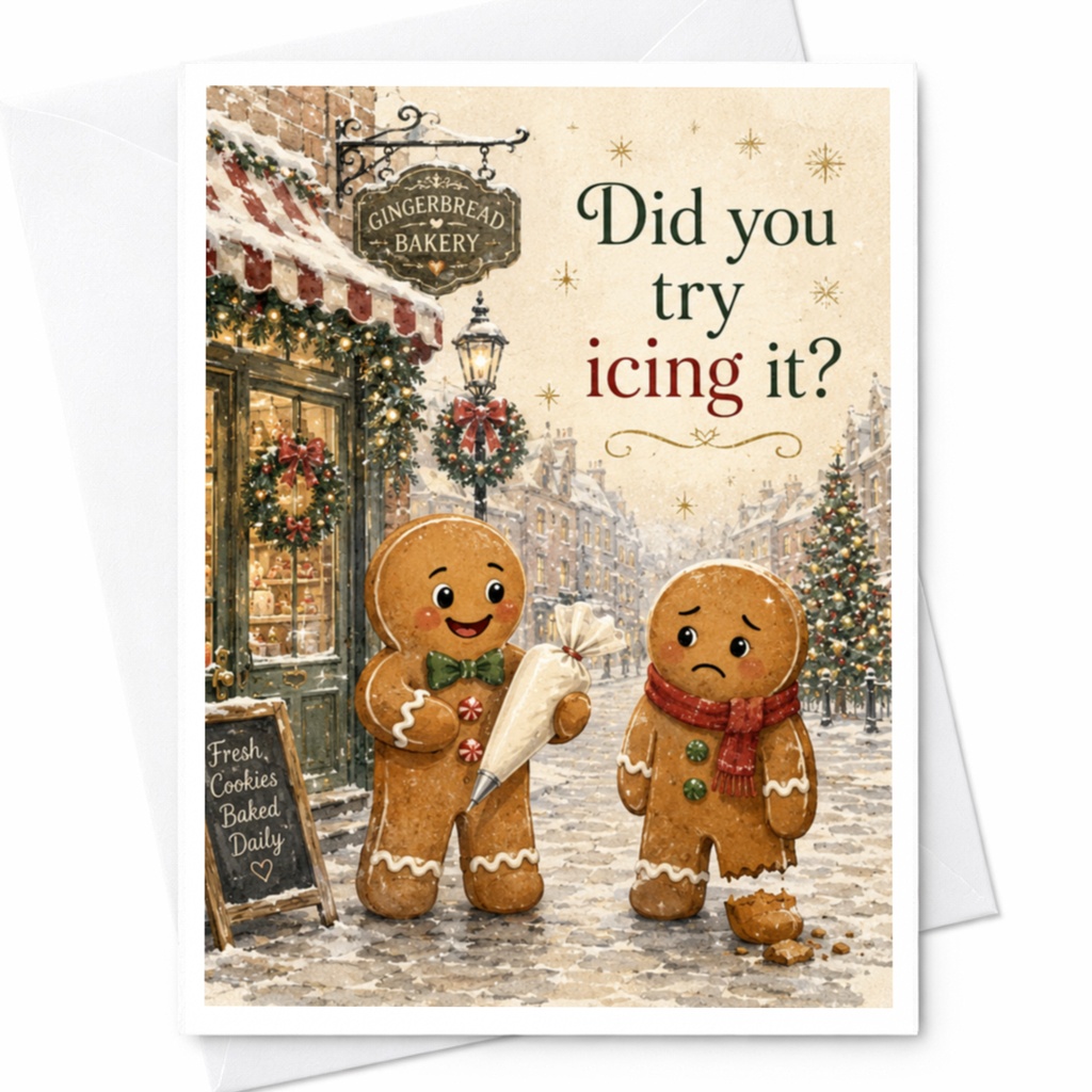 Did You Try Icing It? Funny Christmas Card Gingerbread Cookies Holiday Greeting Card Cute Festive Card For Friends Family C5951
