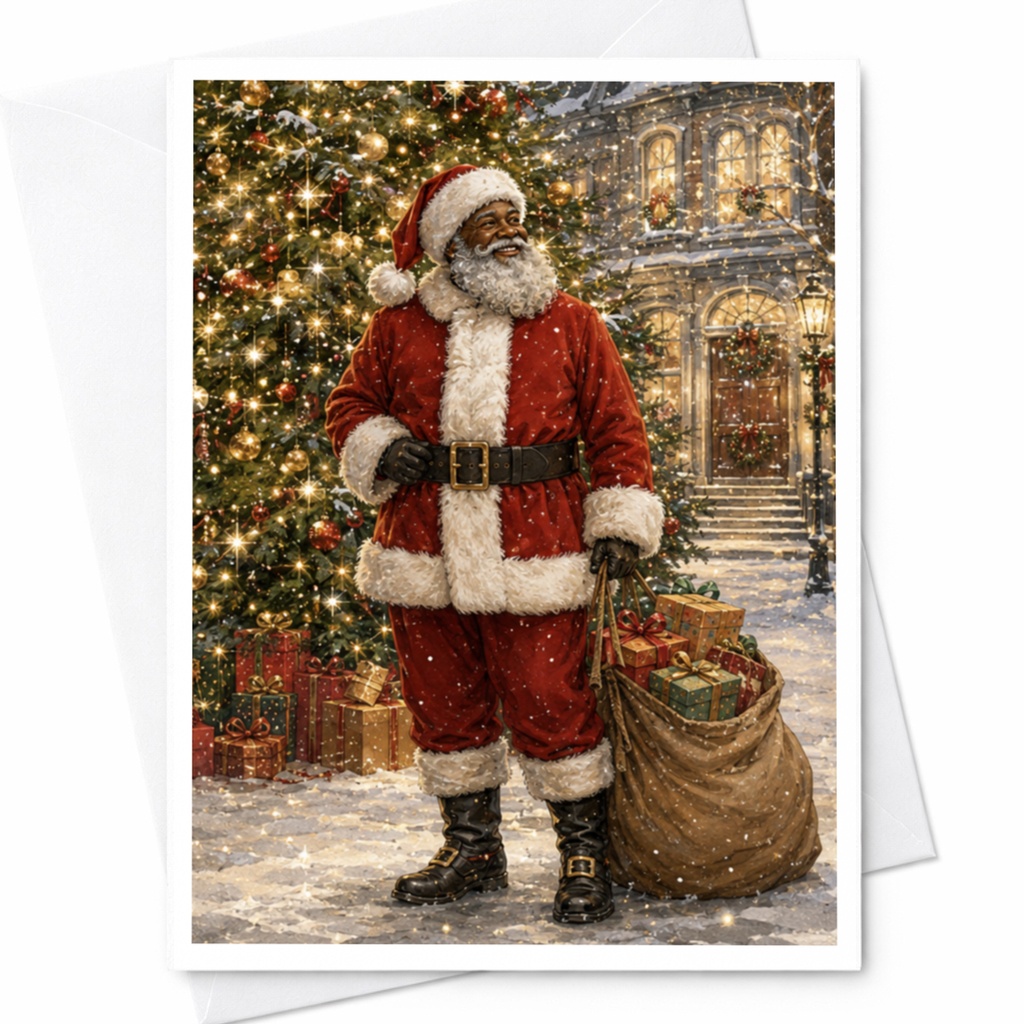 Santa Christmas Card Festive Holiday Greeting Card Santa Claus With Gifts Christmas Tree Winter Scene For Family Friends C5958