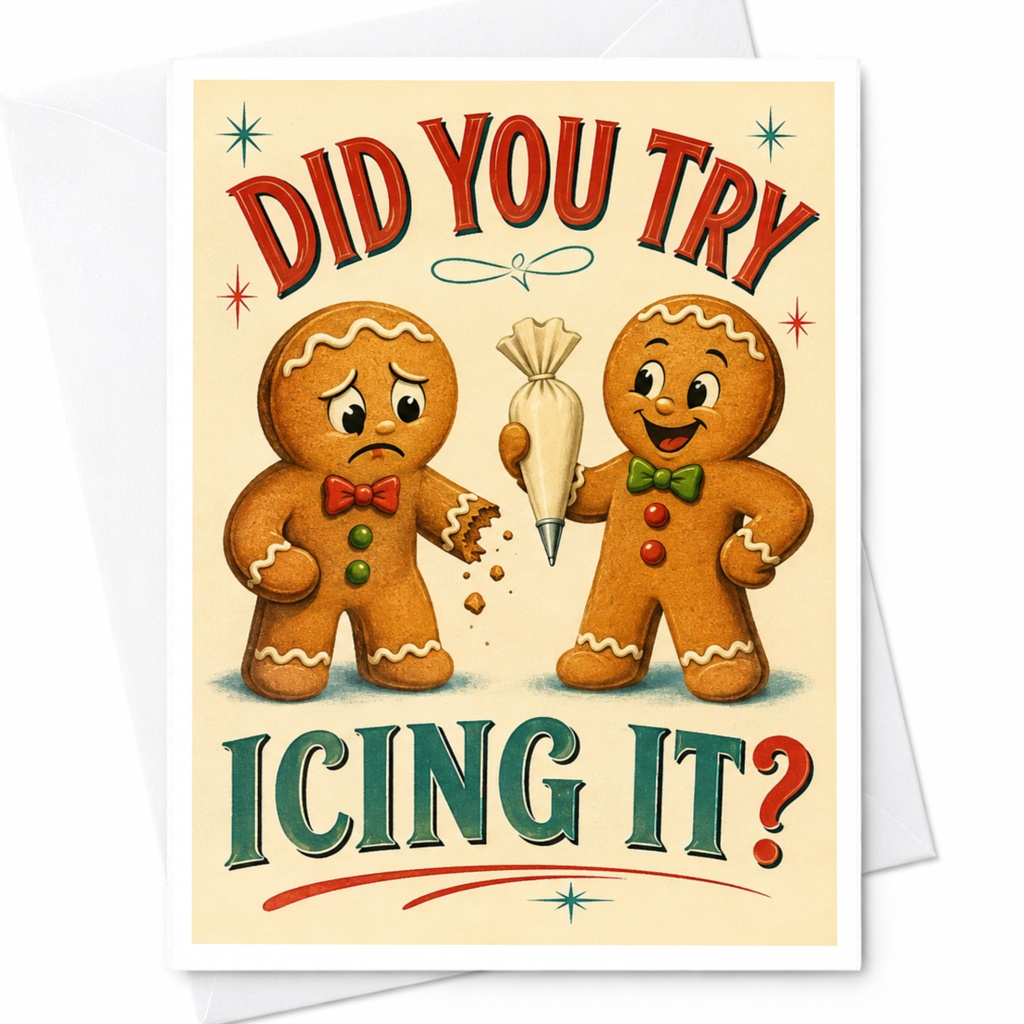 Did You Try Icing It? Funny Christmas Card Gingerbread Cookies Holiday Greeting Card Cute Festive For Friends Family C5964