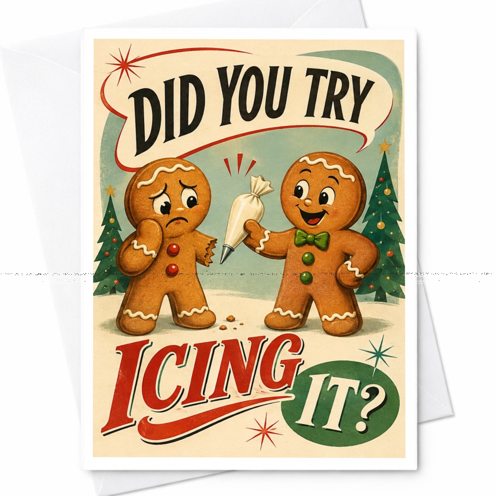 Did You Try Icing It? Funny Christmas Card Gingerbread Characters Holiday Greeting Card Cute Festive For Friends C5965