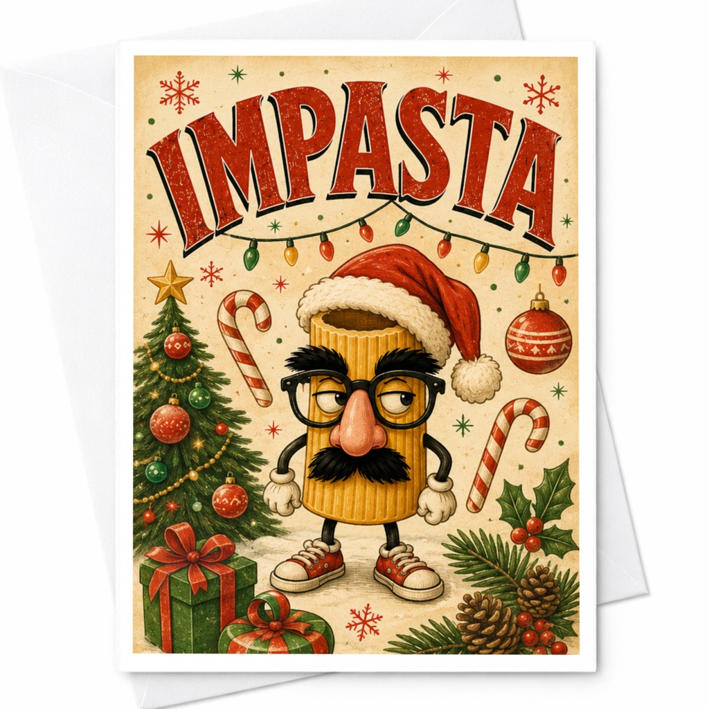 Impasta Funny Christmas Card Pasta Character Holiday Greeting Card Cute Santa Hat Festive Card For Friends C5971