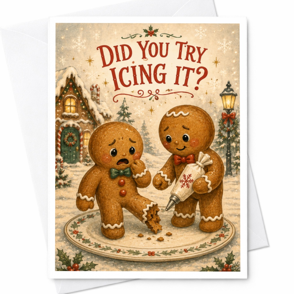 Did You Try Icing It? Funny Christmas Card Gingerbread Cookies Holiday Greeting Card Cute Festive For Friends Family C5972