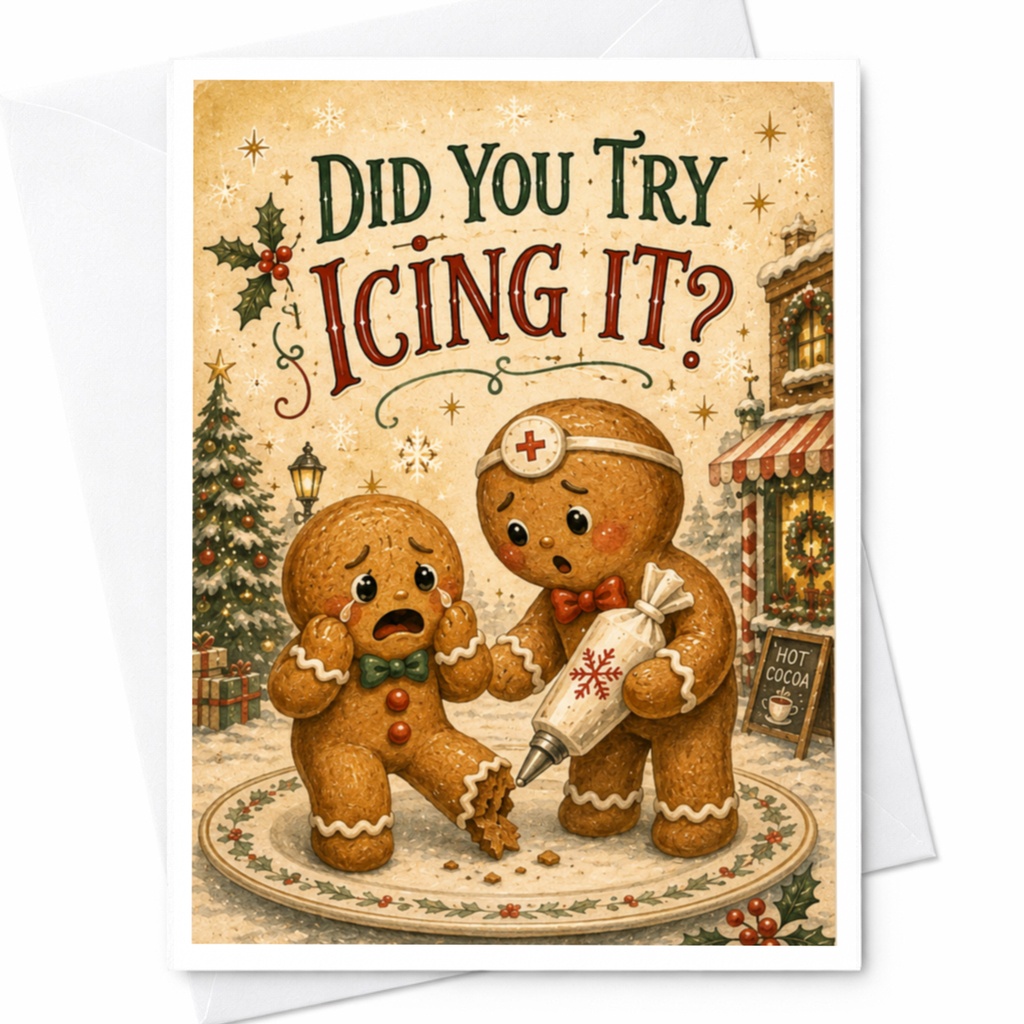 Did You Try Icing It? Funny Christmas Card Gingerbread Characters Holiday Greeting Card Cute Festive For Friends C5973