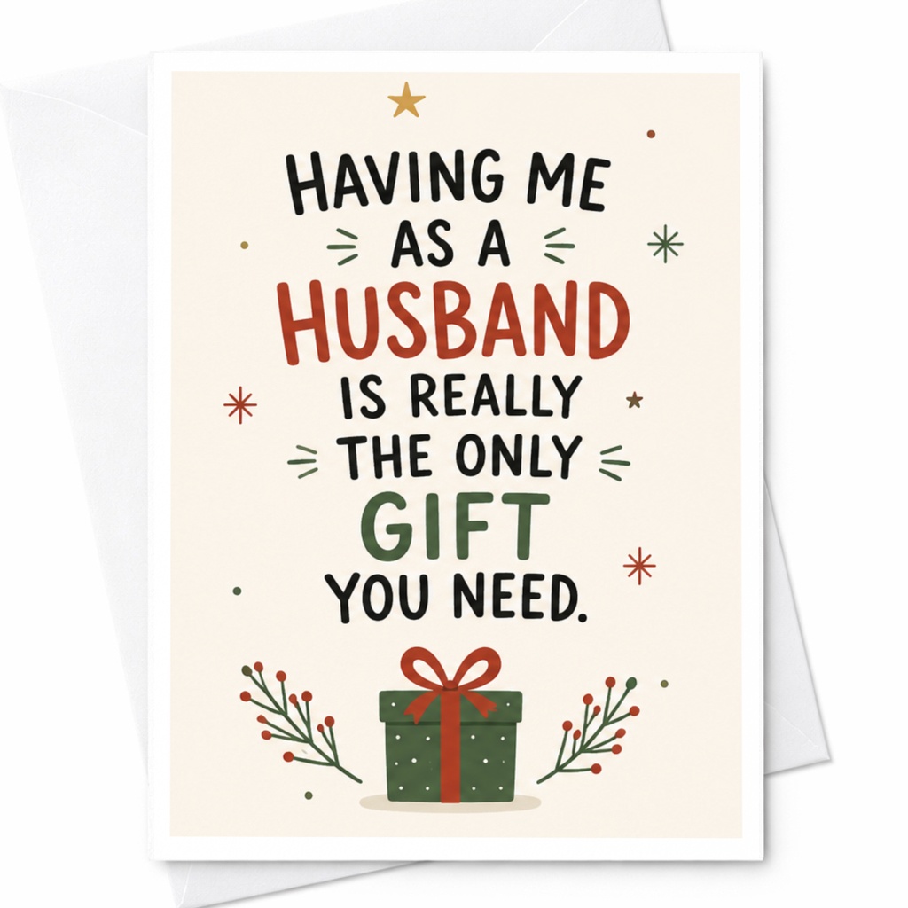 Having Me As A Husband Is Really The Only Gift You Need Funny Christmas Card For Wife Holiday Greeting Card Cute Gift Box C5986