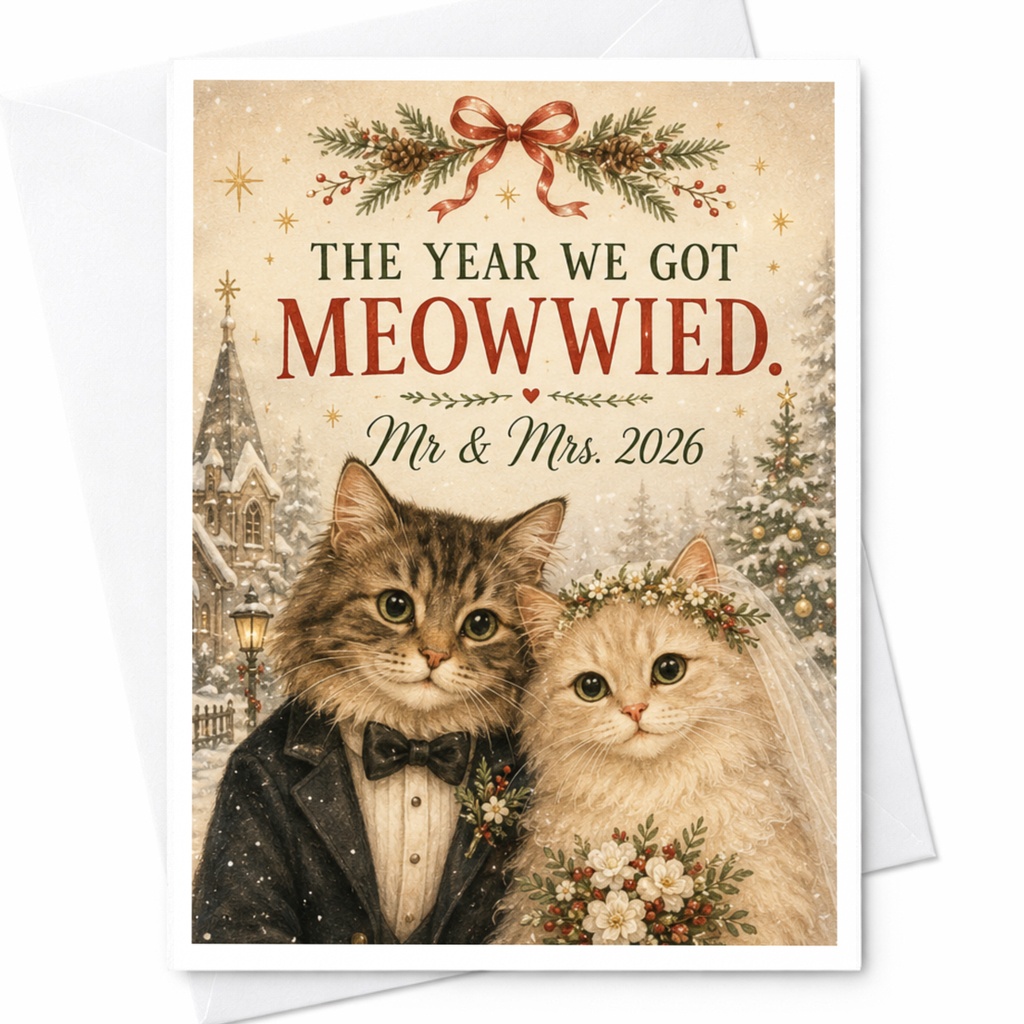 The Year We Got Meowwied Wedding Card Mr & Mrs 2026 Cute Cat Couple Anniversary Card For Newlyweds Animal Lover C5988