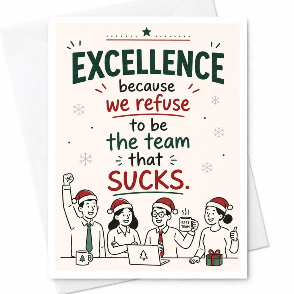 Excellence Because We Refuse To Be The Team That Sucks. Funny Christmas Card Office Team Holiday Greeting Card For Coworkers C6003