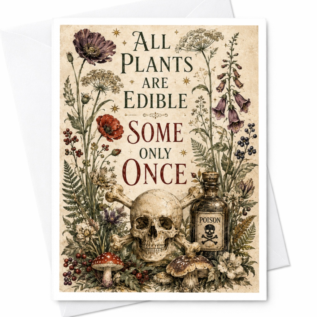 All Plants Are Edible Some Only Once Greeting Card Skull Botanical Illustration Funny Card For Plant Lover C6005