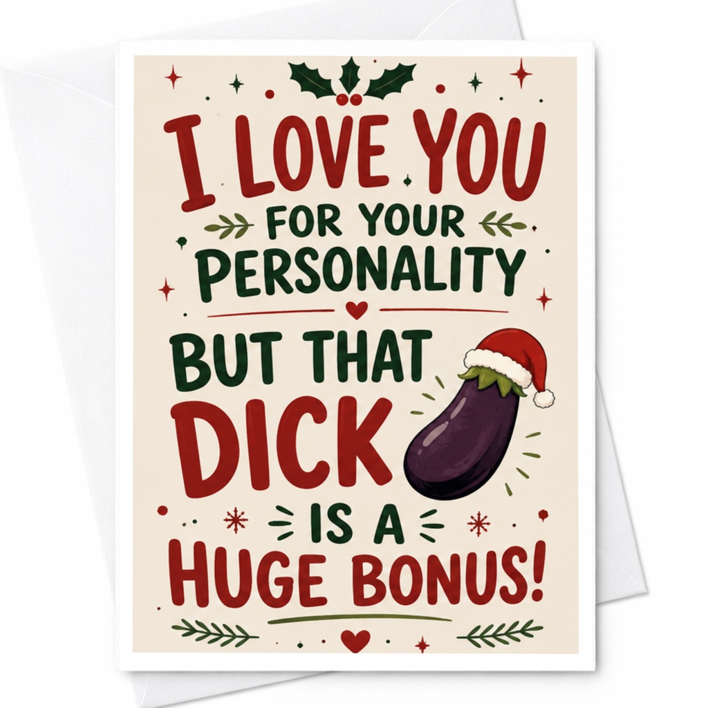 I Love You For Your Personality But That Dick Is A Huge Bonus! Funny Christmas Card For Partner Naughty Holiday C6012