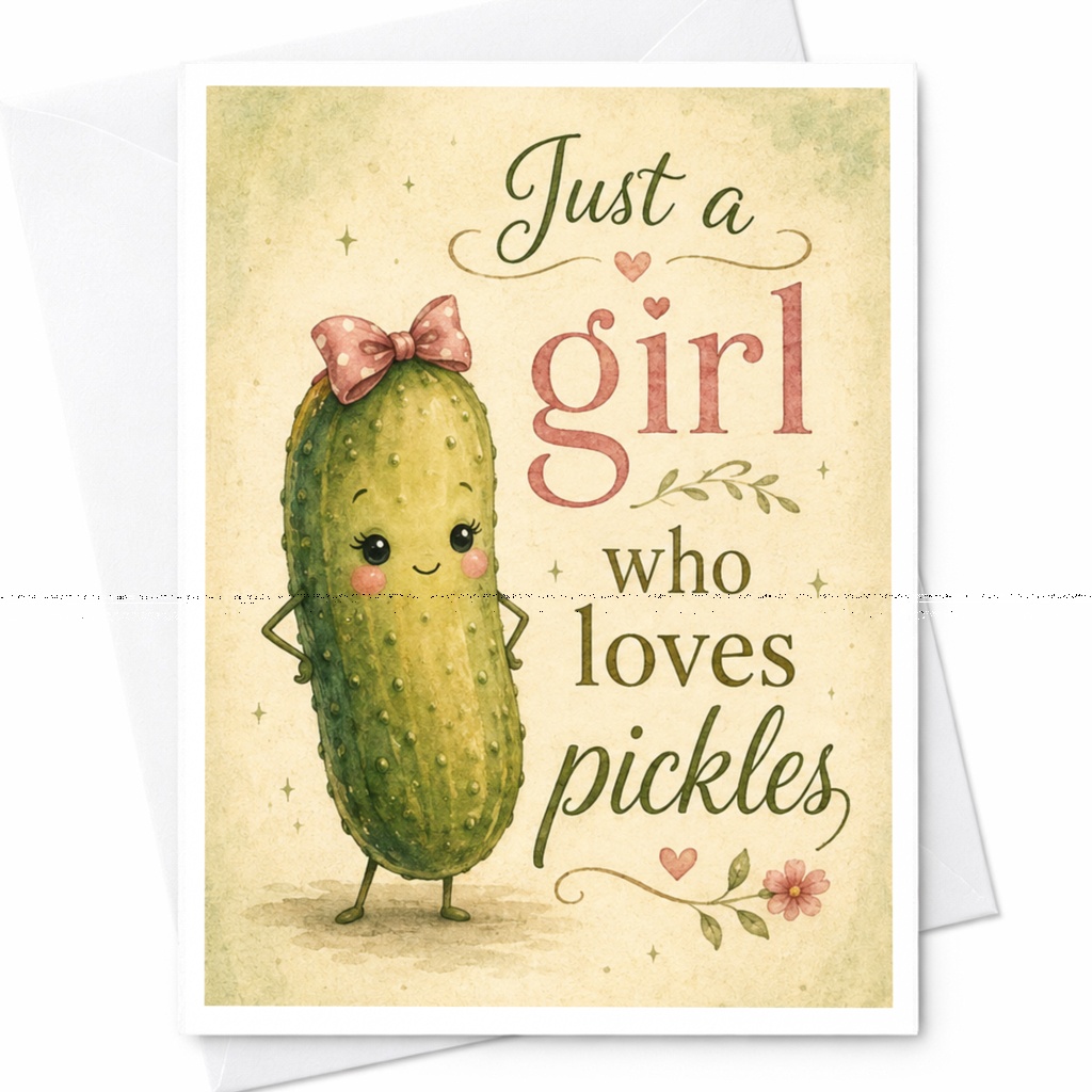 Just A Girl Who Loves Pickles Cute Everyday Card Funny Greeting Card For Her Pickle Lover Adorable Illustration C6023