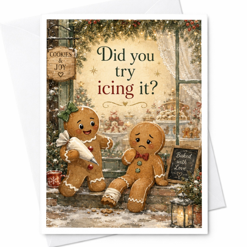 Did You Try Icing It? Funny Christmas Card Gingerbread Cookies Holiday Greeting Card Cute Festive For Friends Family C5952