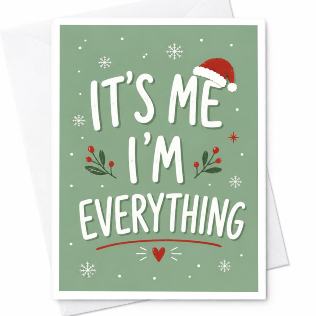 It's Me I'm Everything Funny Christmas Card Festive Holiday Greeting Card Santa Hat Holly For Friends Family C5960