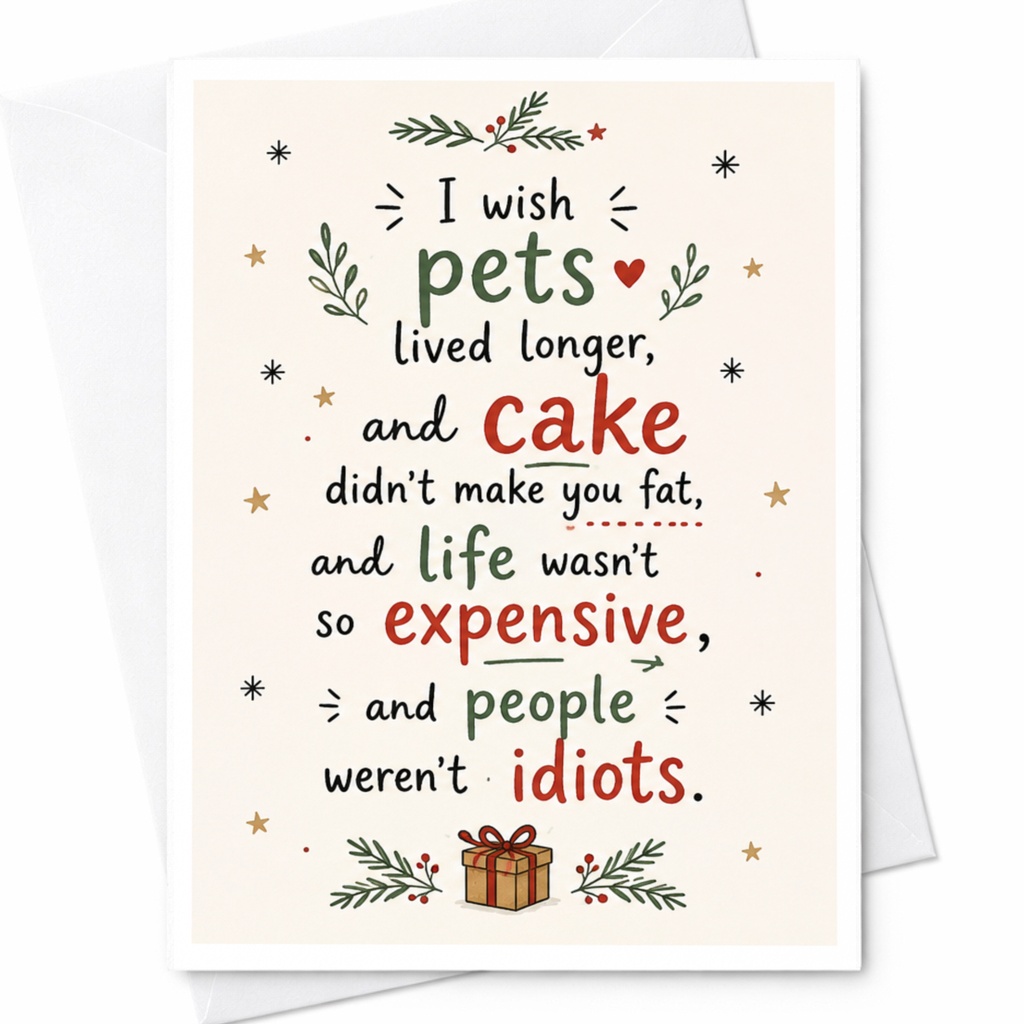 I Wish Pets Lived Longer Funny Everyday Card Greeting Card For Friend Cute Festive With Gift Illustration C6039