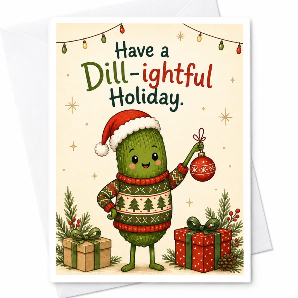 Have A Dill-Ightful Holiday Funny Christmas Card Cute Pickle Holiday Greeting Card For Friends Family Festive C6044