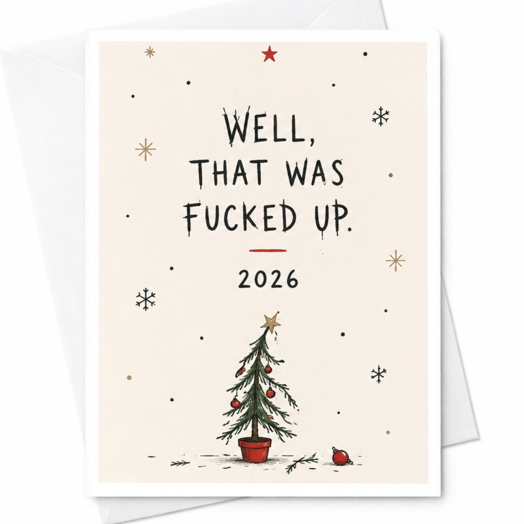 Well, That Was Fucked Up. 2026 Funny New Year Card Christmas Tree Holiday Greeting Card For Friends C5984