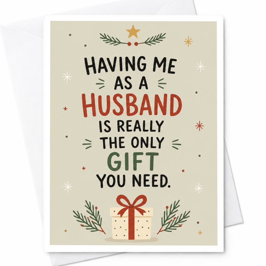 Having Me As A Husband Is Really The Only Gift You Need Funny Christmas Card For Wife Holiday Greeting Card Cute Festive C5987