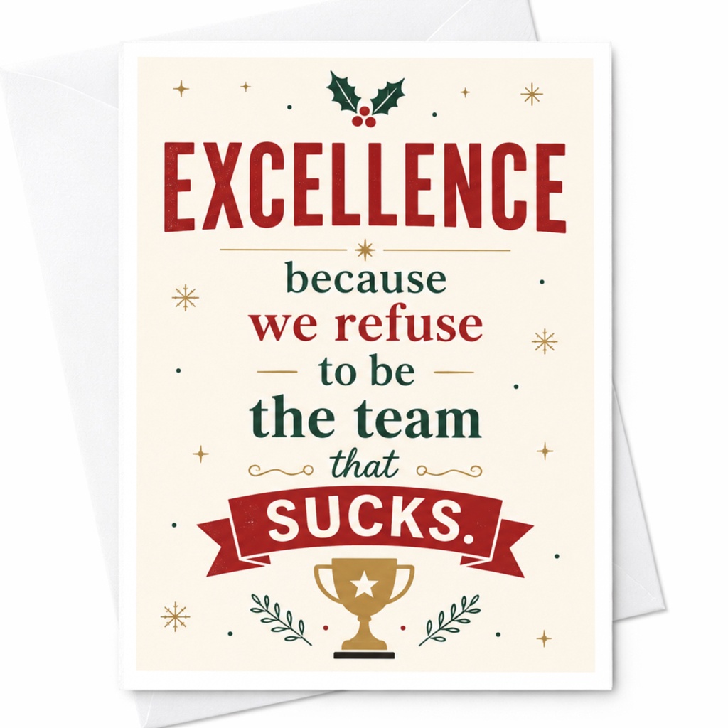 Excellence Because We Refuse To Be The Team That Sucks Motivational Greeting Card Teamwork Appreciation Card Funny Office Card C6002