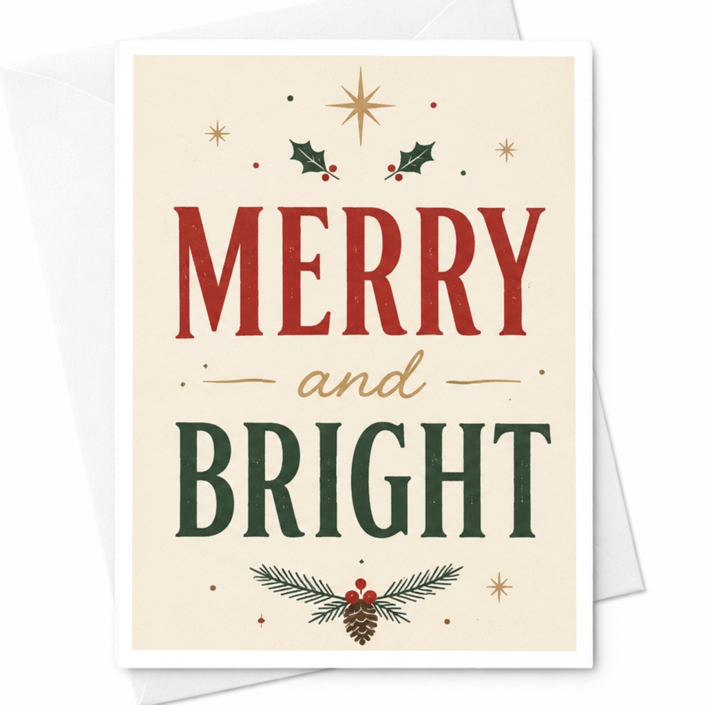 Merry And Bright Christmas Card Festive Holiday Greeting Card For Family Friends Seasonal Cheer Pinecone C6010