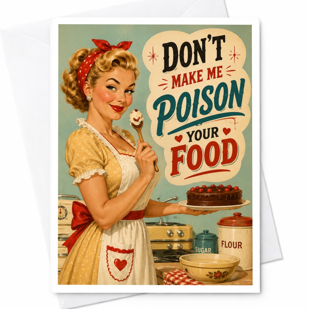 Don't Make Me Poison Your Food Funny Greeting Card Retro Kitchen Card For Her Vintage Style Birthday Card C6015