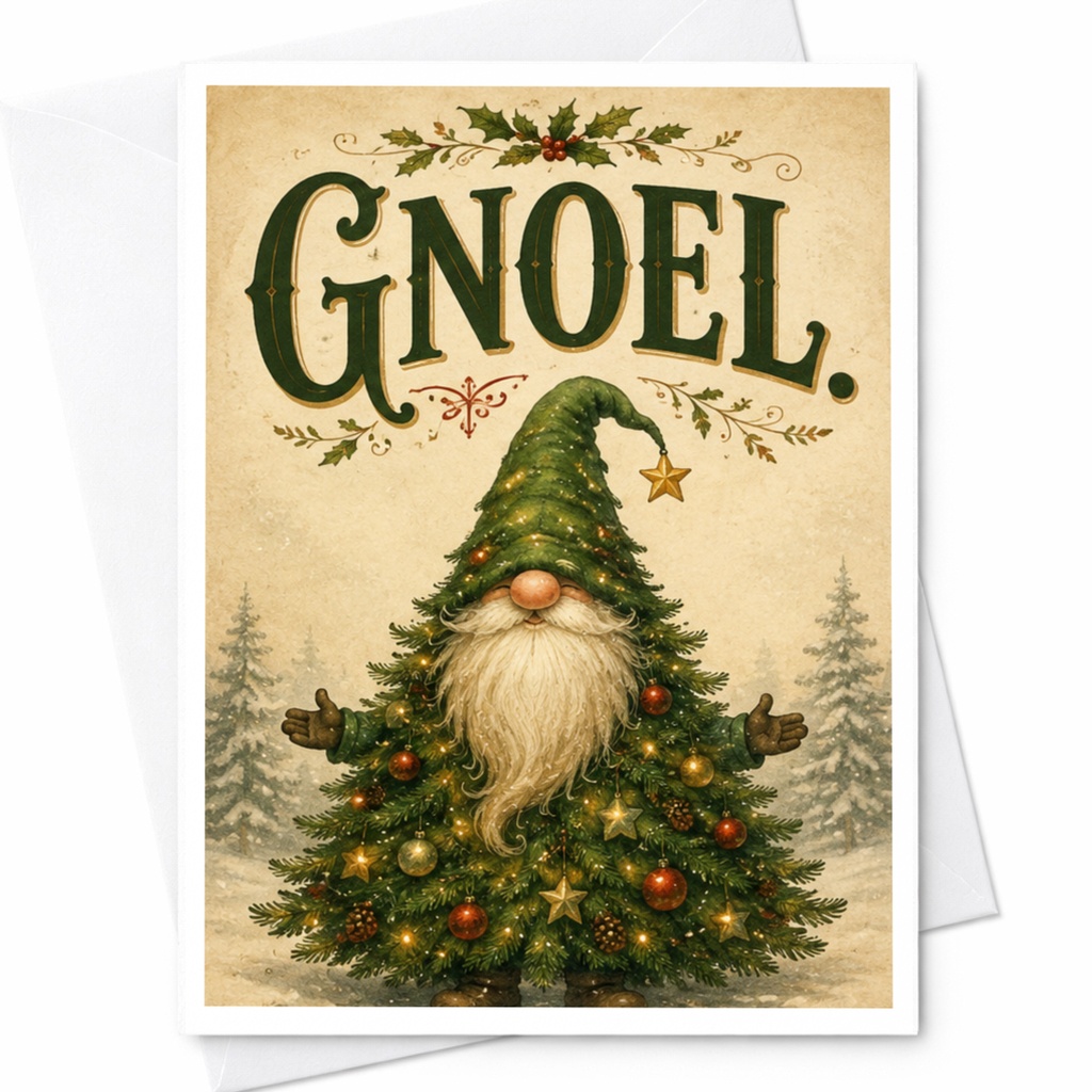 Gnoel Christmas Card Cute Gnome Tree Holiday Greeting Card Festive Xmas Card For Family Friends Whimsical Seasonal Card C6020