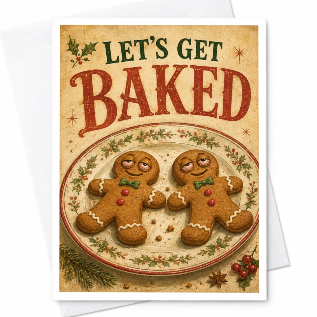 Let's Get Baked Funny Christmas Card Gingerbread Cookies Holiday Greeting Card For Friends Cute Festive Card C6021