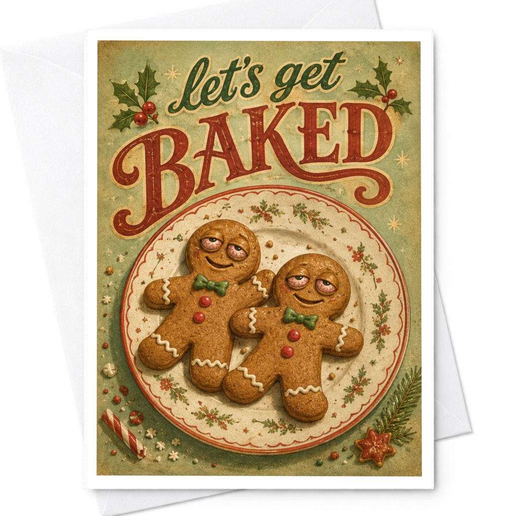 Let's Get Baked Funny Christmas Card Gingerbread Cookies Holiday Greeting Card For Friends Cute Festive Card C6022