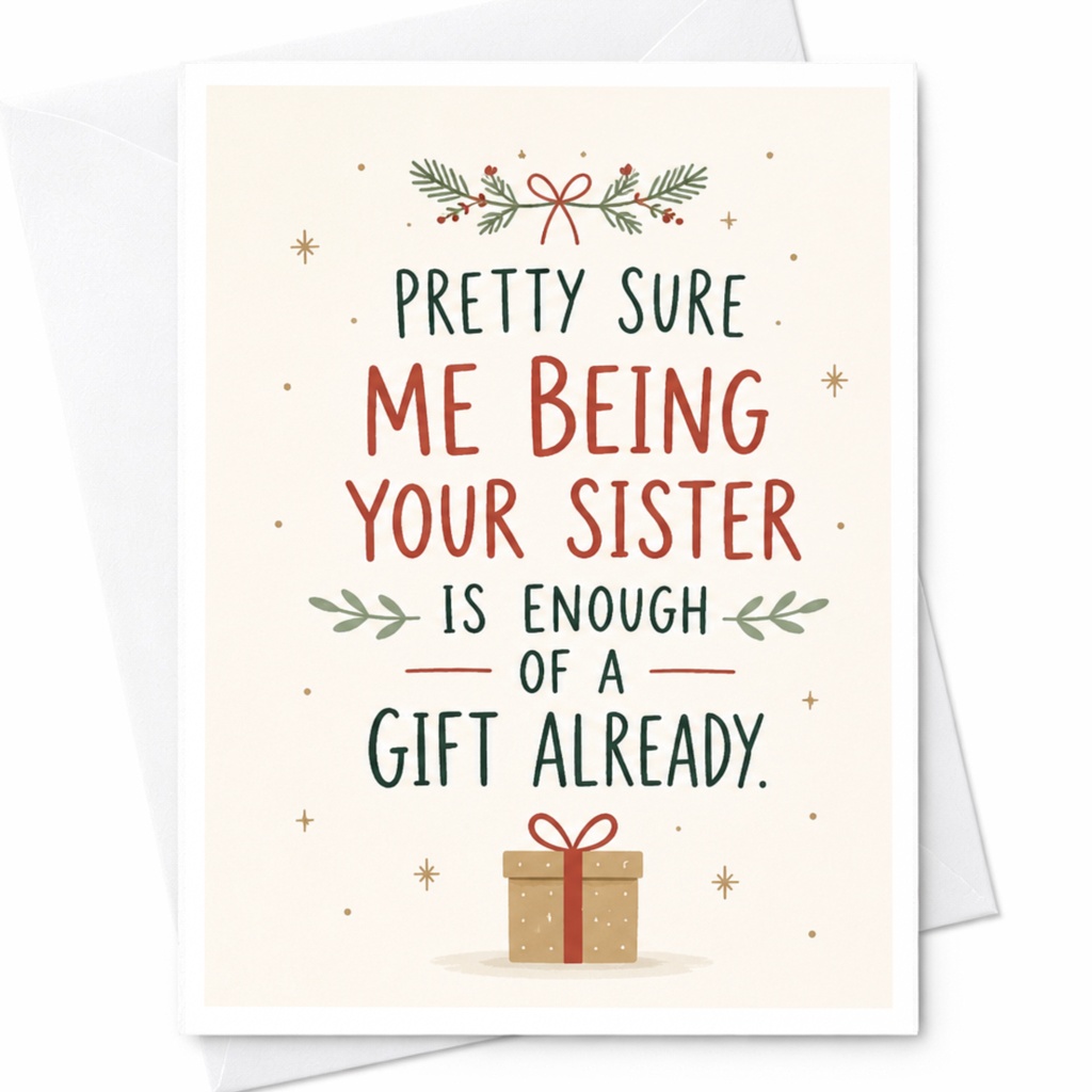 Pretty Sure Me Being Your Sister Is Enough Funny Sibling Card Christmas Card For Sister Holiday Greeting Card C6029
