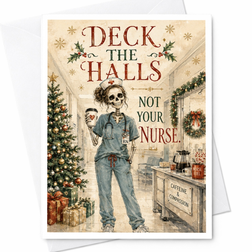 Deck The Halls Not Your Nurse Funny Christmas Card Nurse Holiday Greeting Card For Healthcare Workers Cute Xmas Card C6033