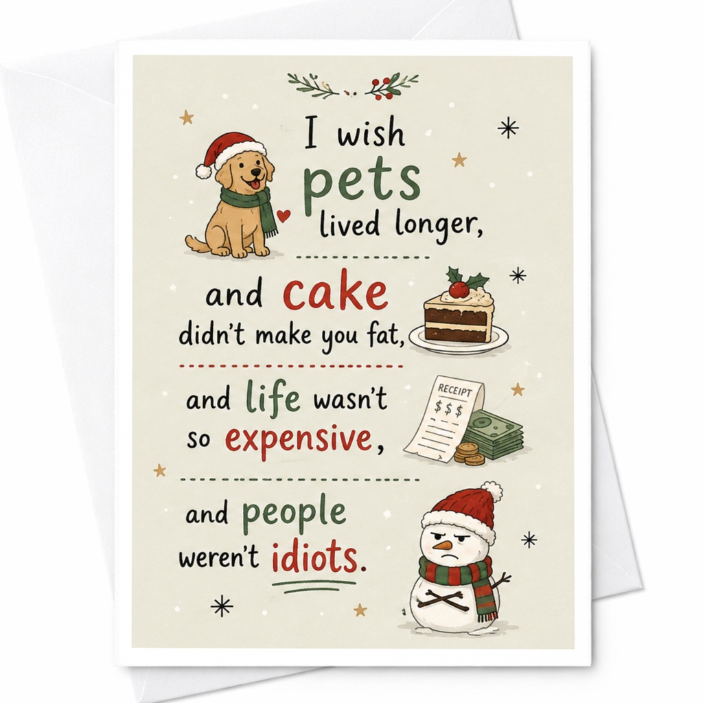 I Wish Pets Lived Longer Funny Everyday Card Cute Dog Cake Snowman Greeting Card For Friend Animal Lover C6040