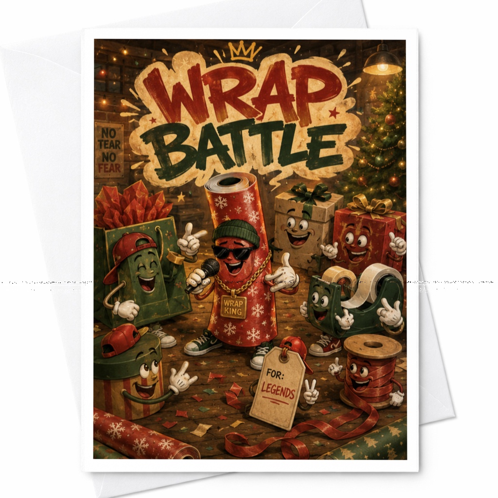 Wrap Battle Funny Christmas Card Festive Holiday Greeting Card For Legends Gift Wrap Characters C6046