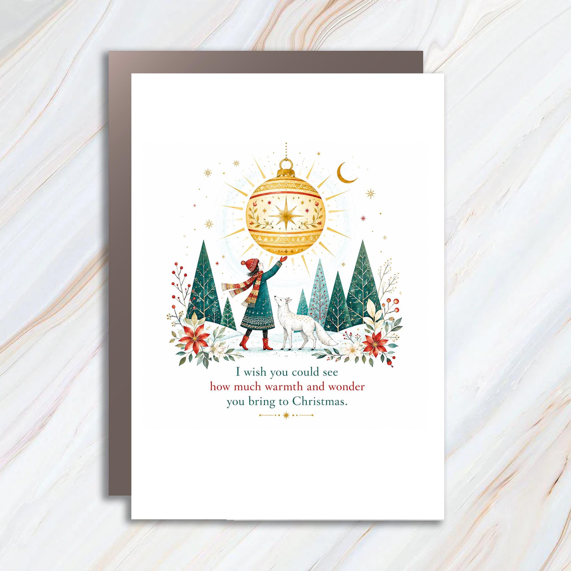I Wish You Could See How Much Warmth And Wonder You Bring To Christmas Card Holiday Greeting Card Winter Scene With Child And Fox C1356