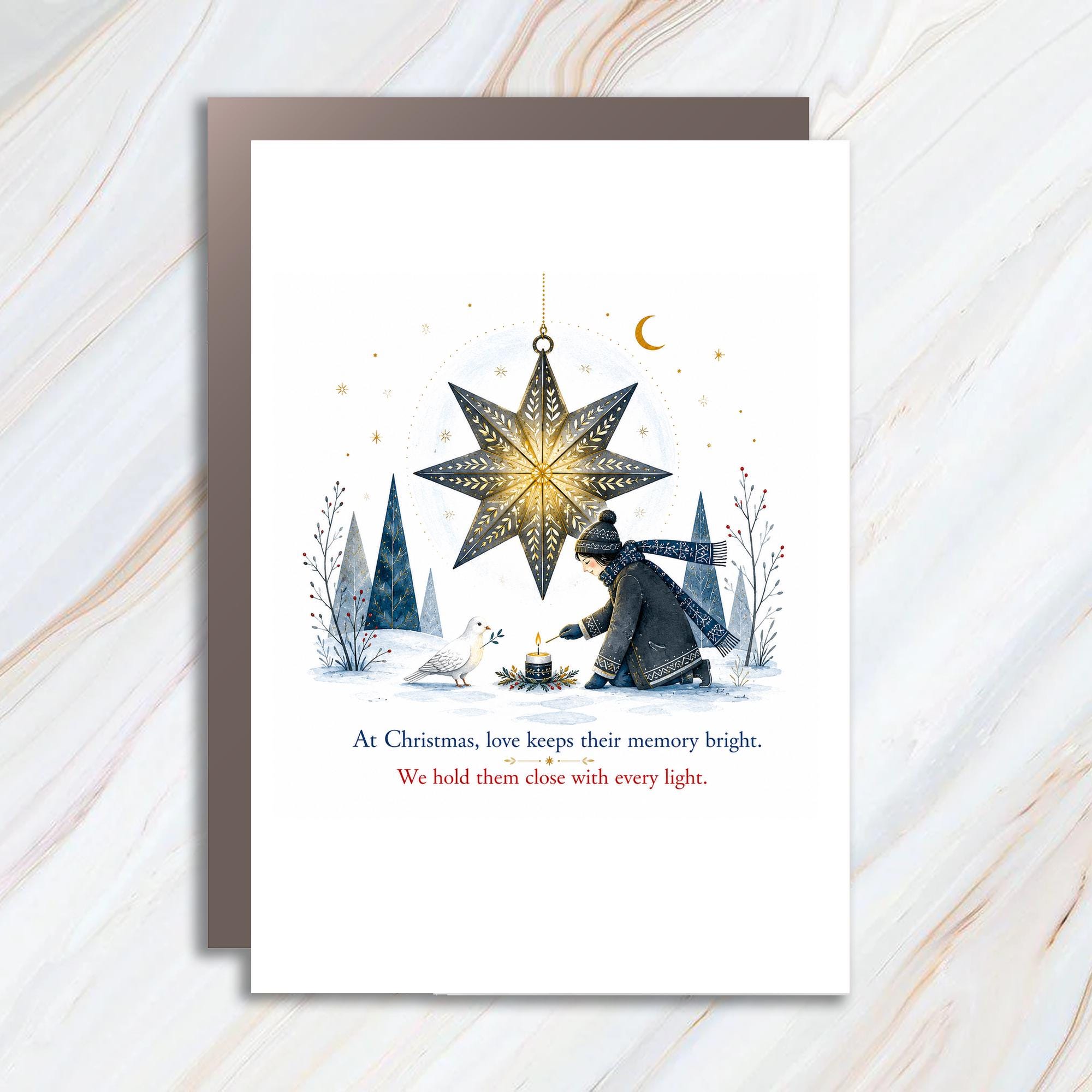 At Christmas, Love Keeps Their Memory Bright Christmas Card Sentimental Holiday Card For Family Remembrance Candle Star C1357