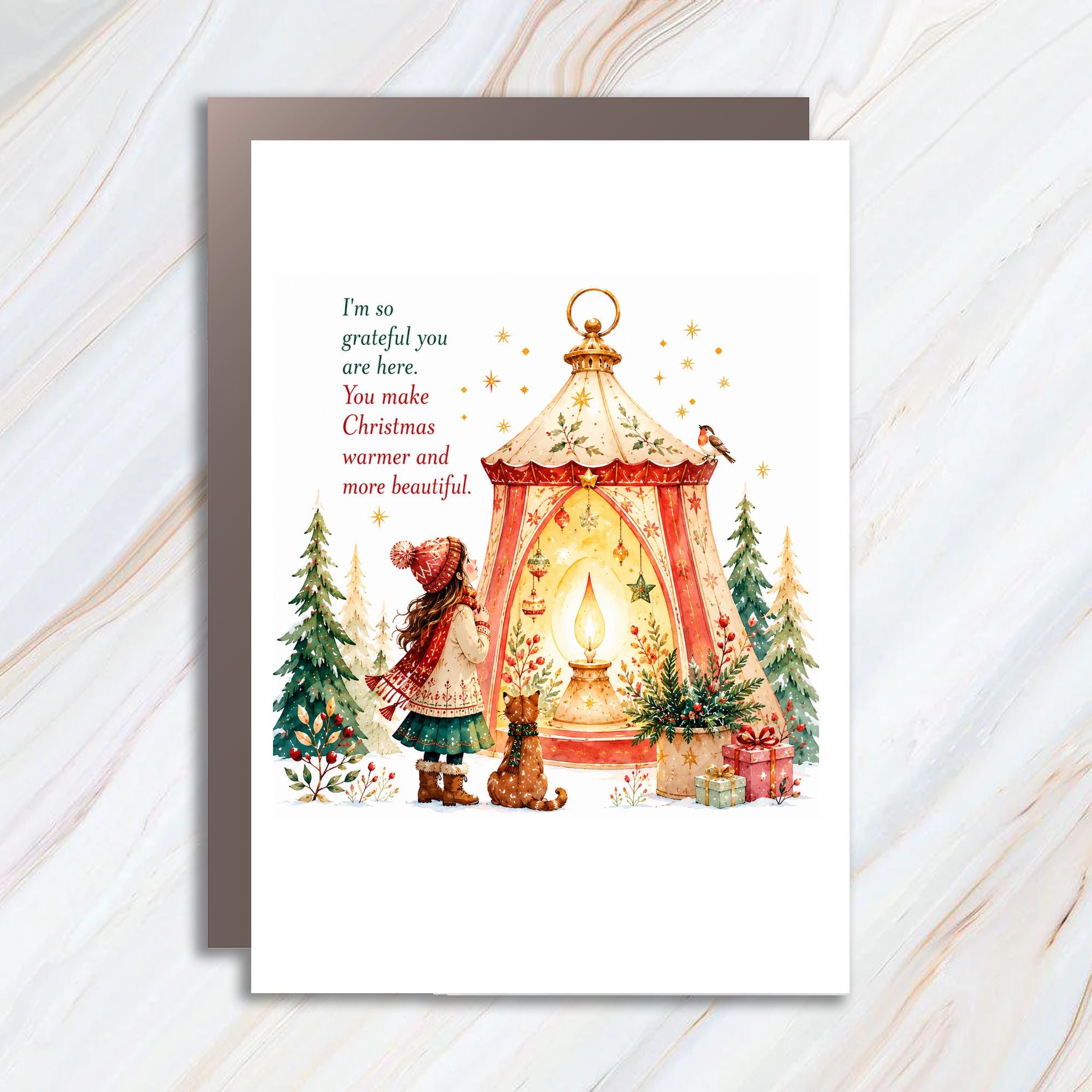 I'm So Grateful You Are Here Christmas Card Warm Beautiful Holiday Greeting Card For Friend Family Festive Winter Scene C1363