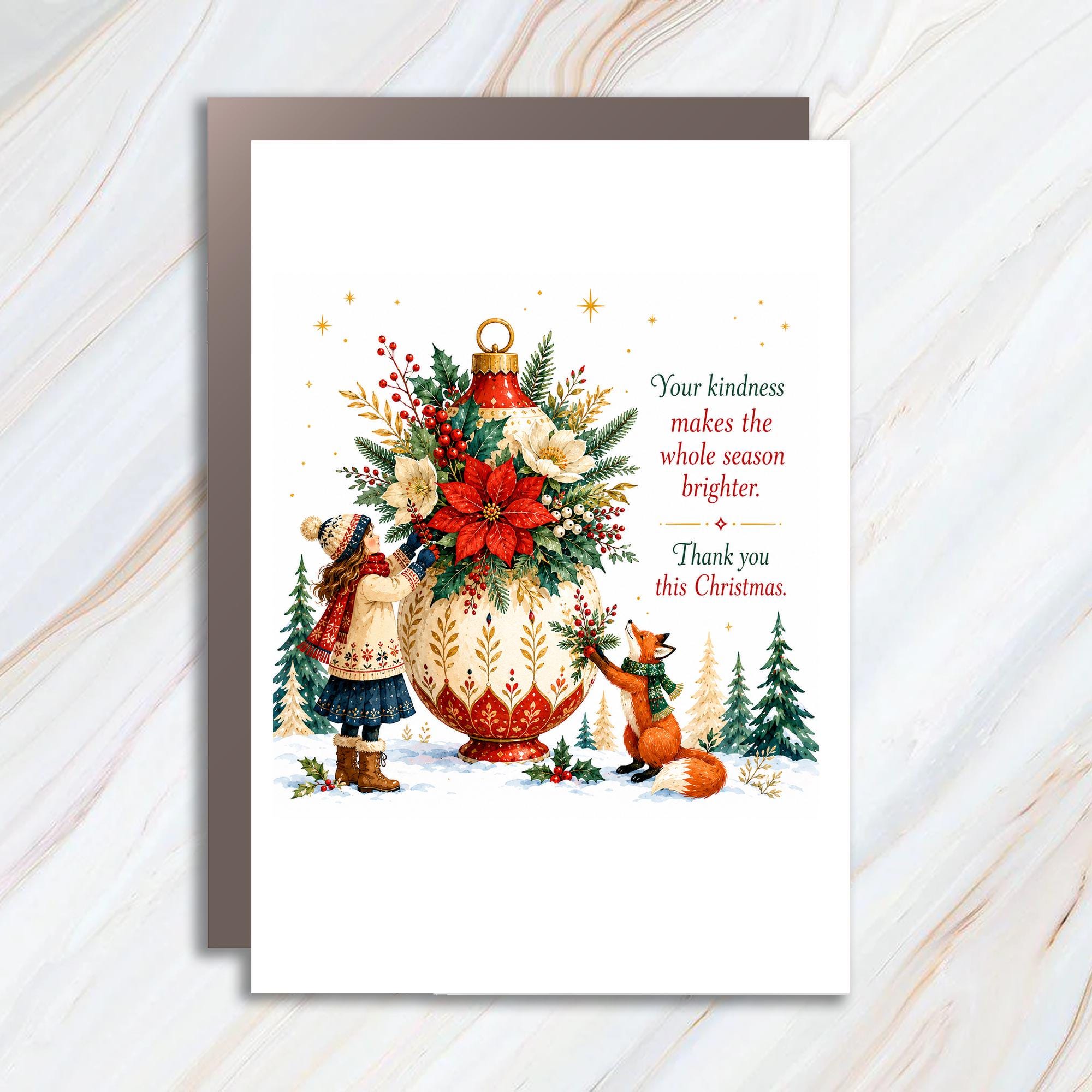 Your Kindness Makes The Whole Season Brighter Christmas Card Thank You Holiday Greeting Card Festive Winter Scene C1364