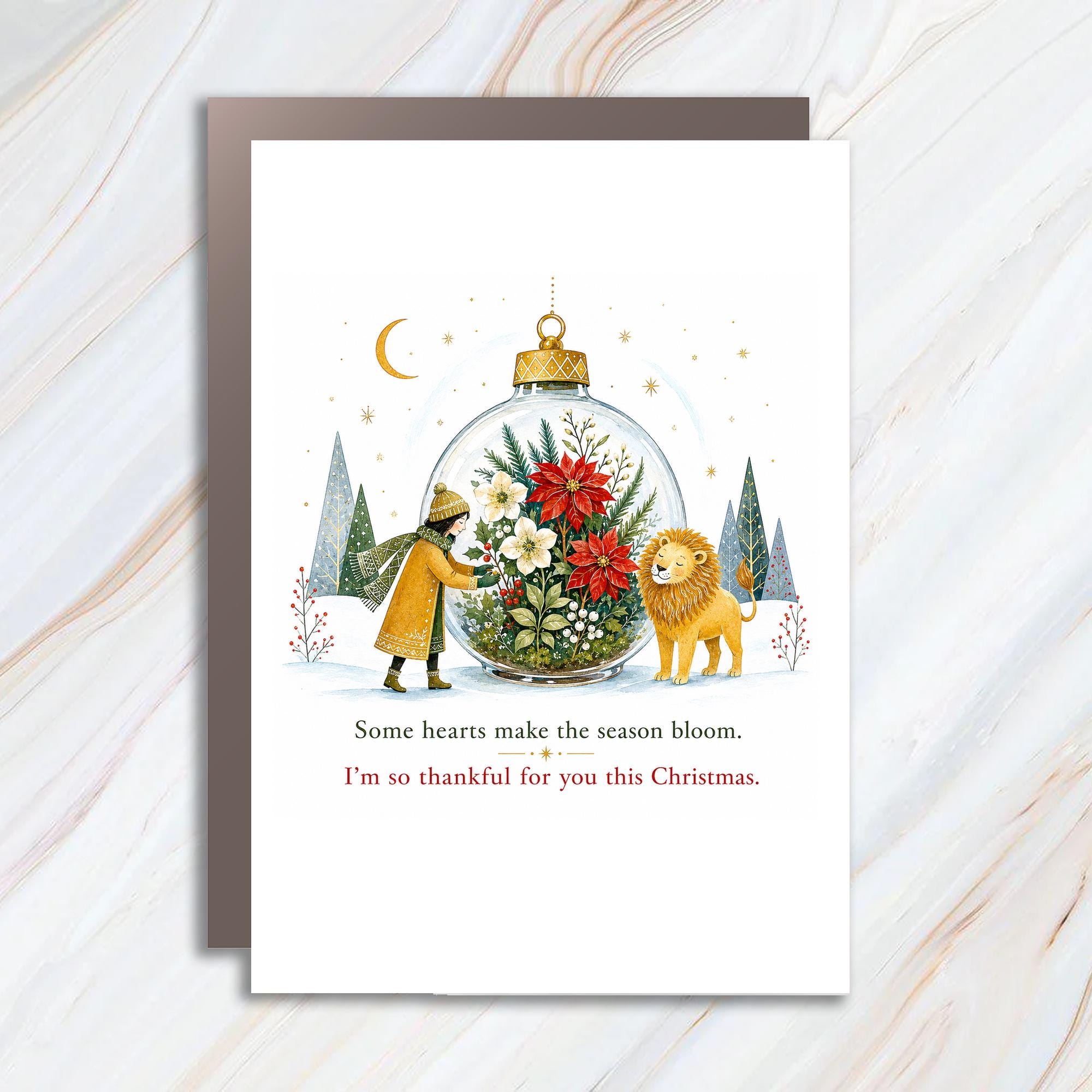 Some Hearts Make The Season Bloom Christmas Card Thankful For You Holiday Greeting Card Festive Floral C1354