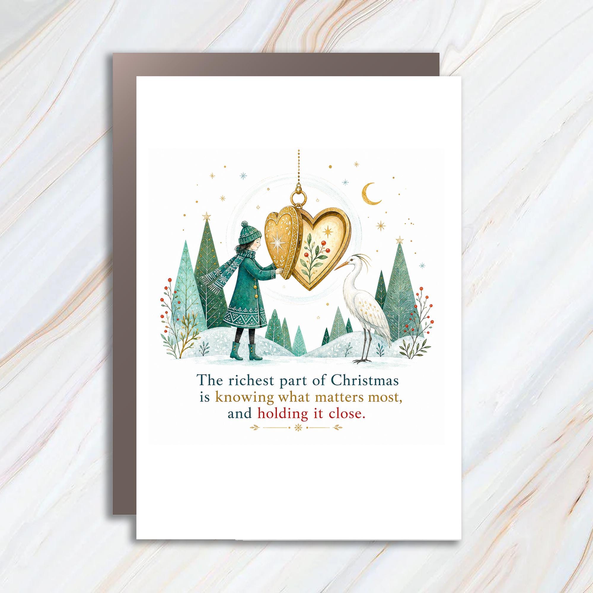 The Richest Part Of Christmas Card Holiday Greeting Card Winter Scene Heart Ornament Festive Christmas Card For Family C1355