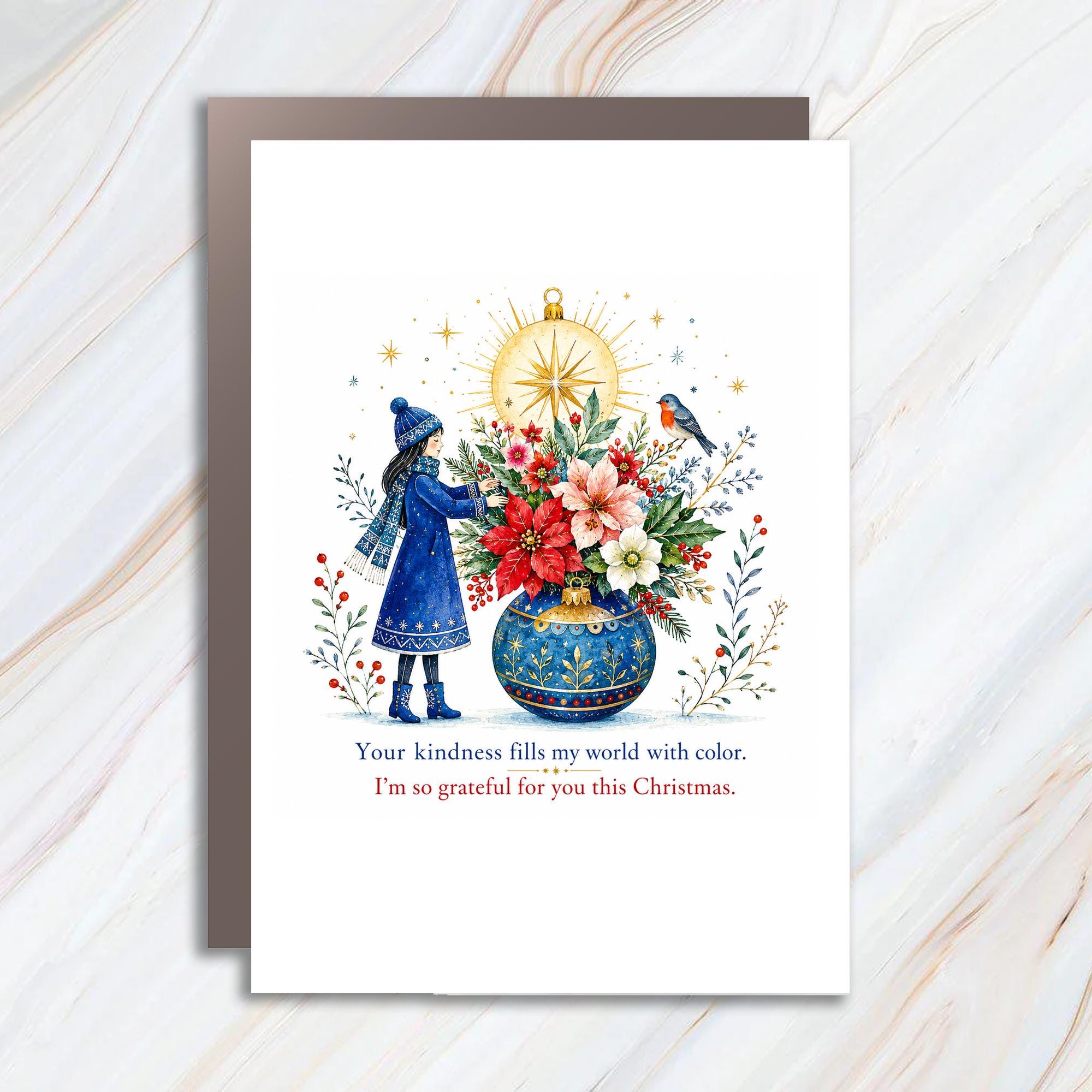 Your Kindness Fills My World Christmas Card Grateful Holiday Greeting Card For Her Floral Festive Season Card C1359