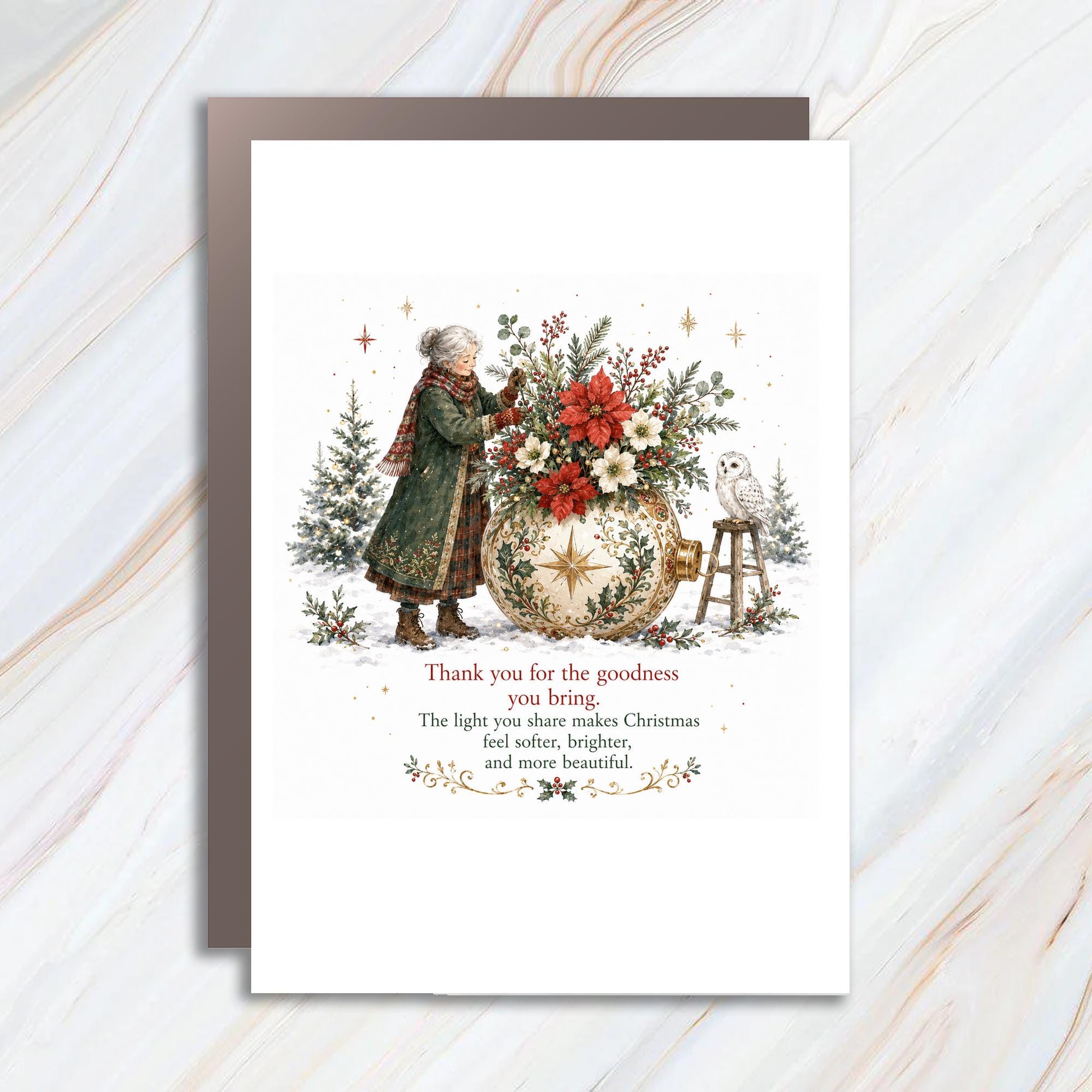 Thank You For The Goodness You Bring Christmas Card Holiday Greeting Card For Her Festive Floral Winter Scene C1377
