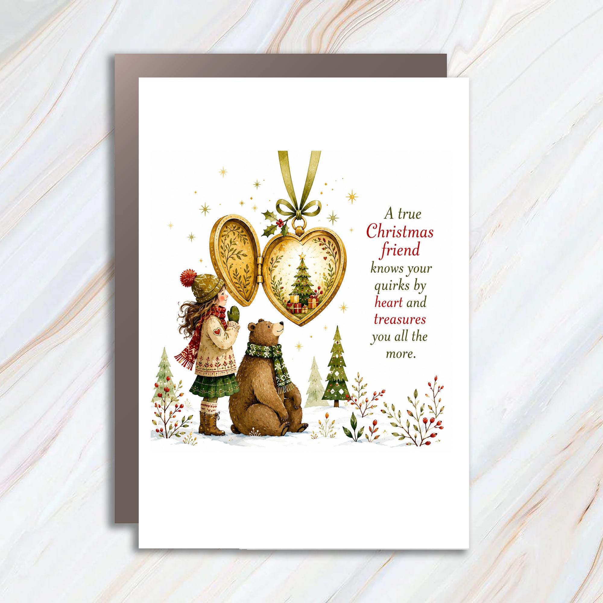 A True Christmas Friend Knows Your Quirks Christmas Card Heartwarming Holiday Greeting Card For Friend Cute Bear C1382
