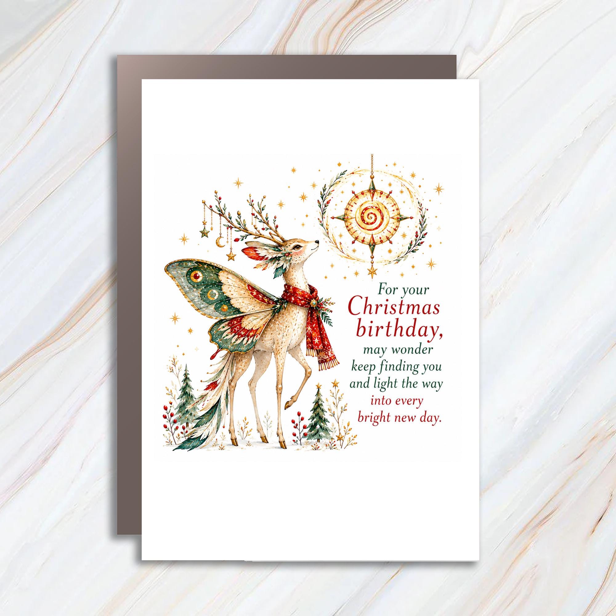 For Your Christmas Birthday May Wonder Keep Finding You Christmas Birthday Card Festive Reindeer Holiday Greeting Card C1362