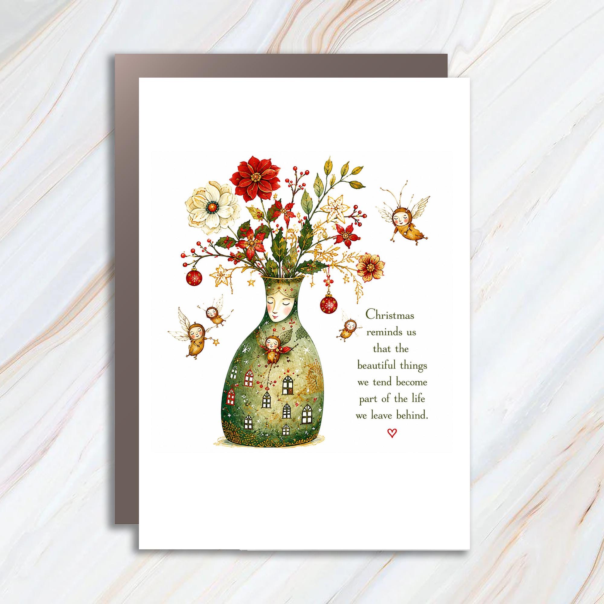 Christmas Reminds Us Beautiful Things Christmas Card Floral Vase Fairies Holiday Greeting Card For Her Sentimental C1388